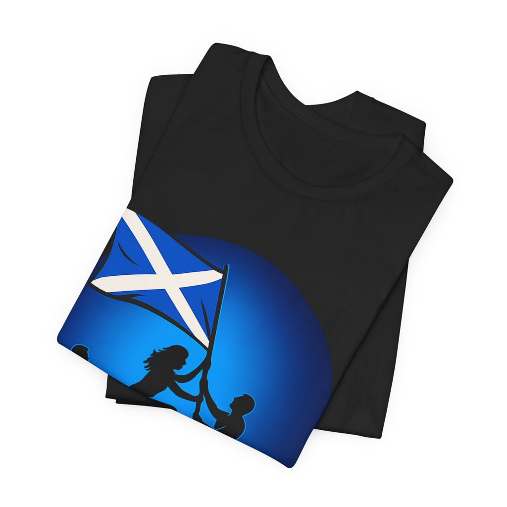 Scotland Flag Pride Tee — Scottish Saltire Family Silhouette T‑Shirt