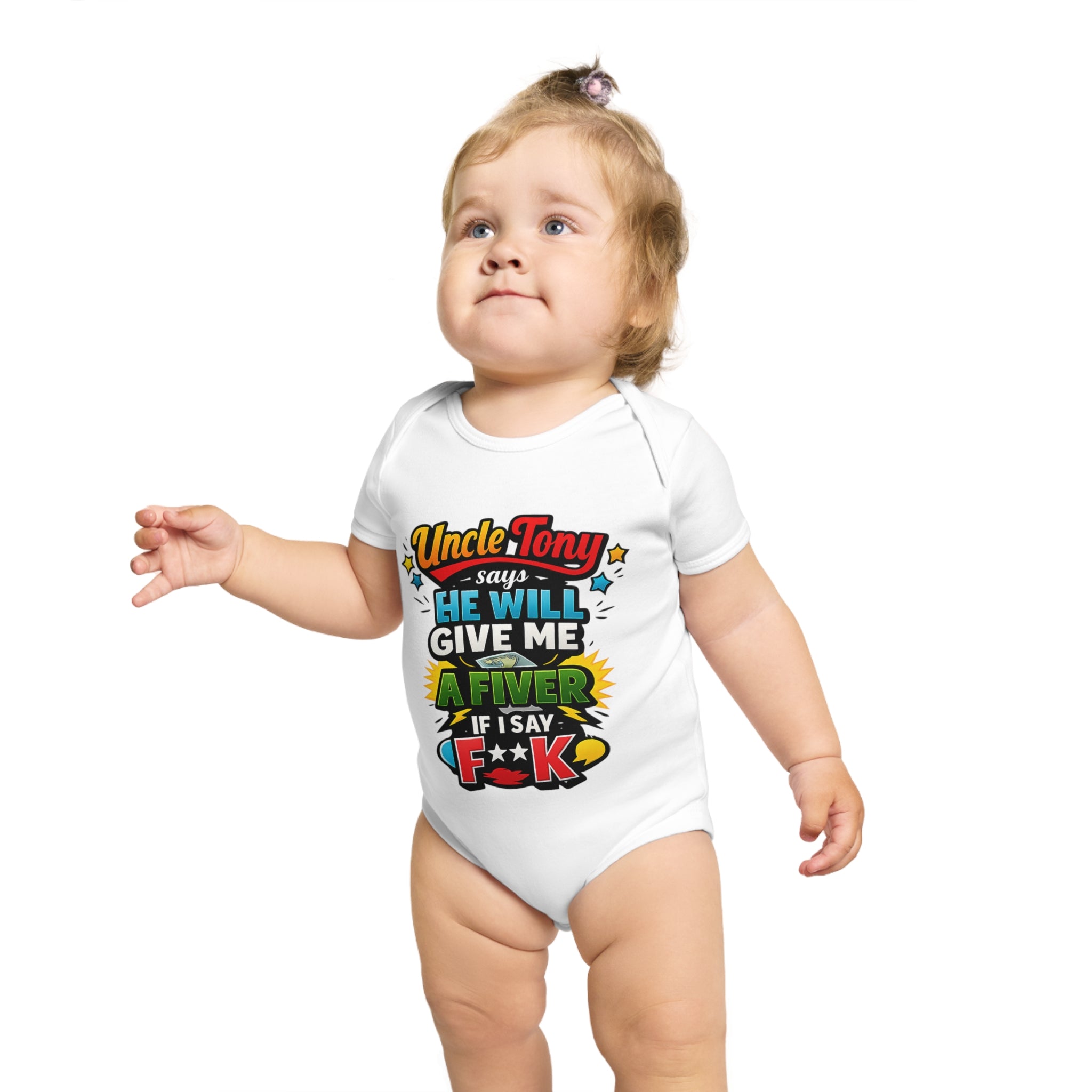 Baby Bodysuit — "Uncle Tony Says He Will Give Me A Fiver If I Say F*ck" Funny Infant One-Piece