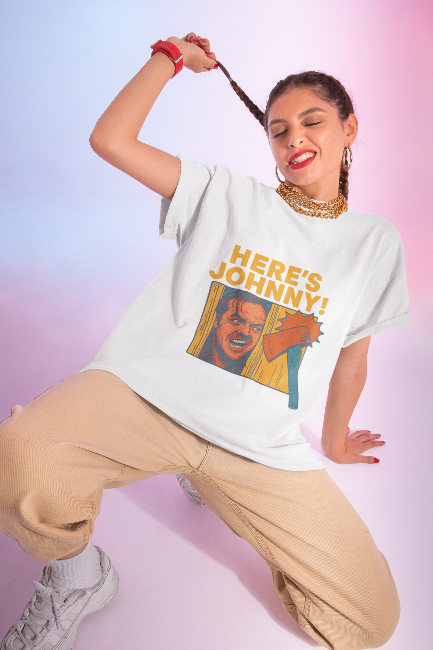 Here's Johnny! Horror Movie Tee — Retro Shining Axe Graphic T-Shirt