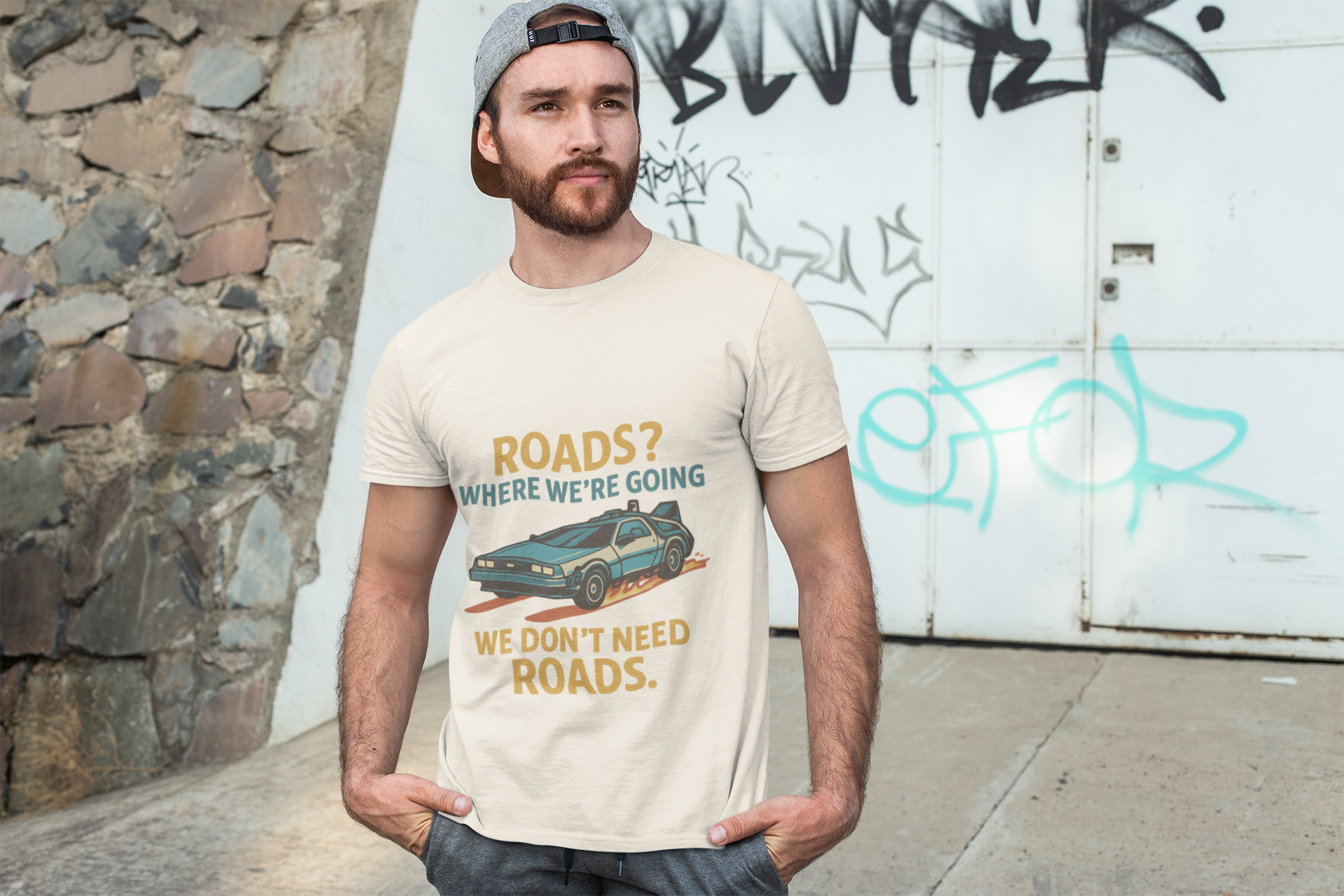 Retro Back to the future Tee — “Roads? Where We’re Going We Don’t Need Roads.”