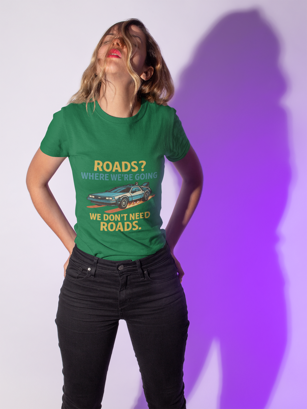 Retro Back to the future Tee — “Roads? Where We’re Going We Don’t Need Roads.”