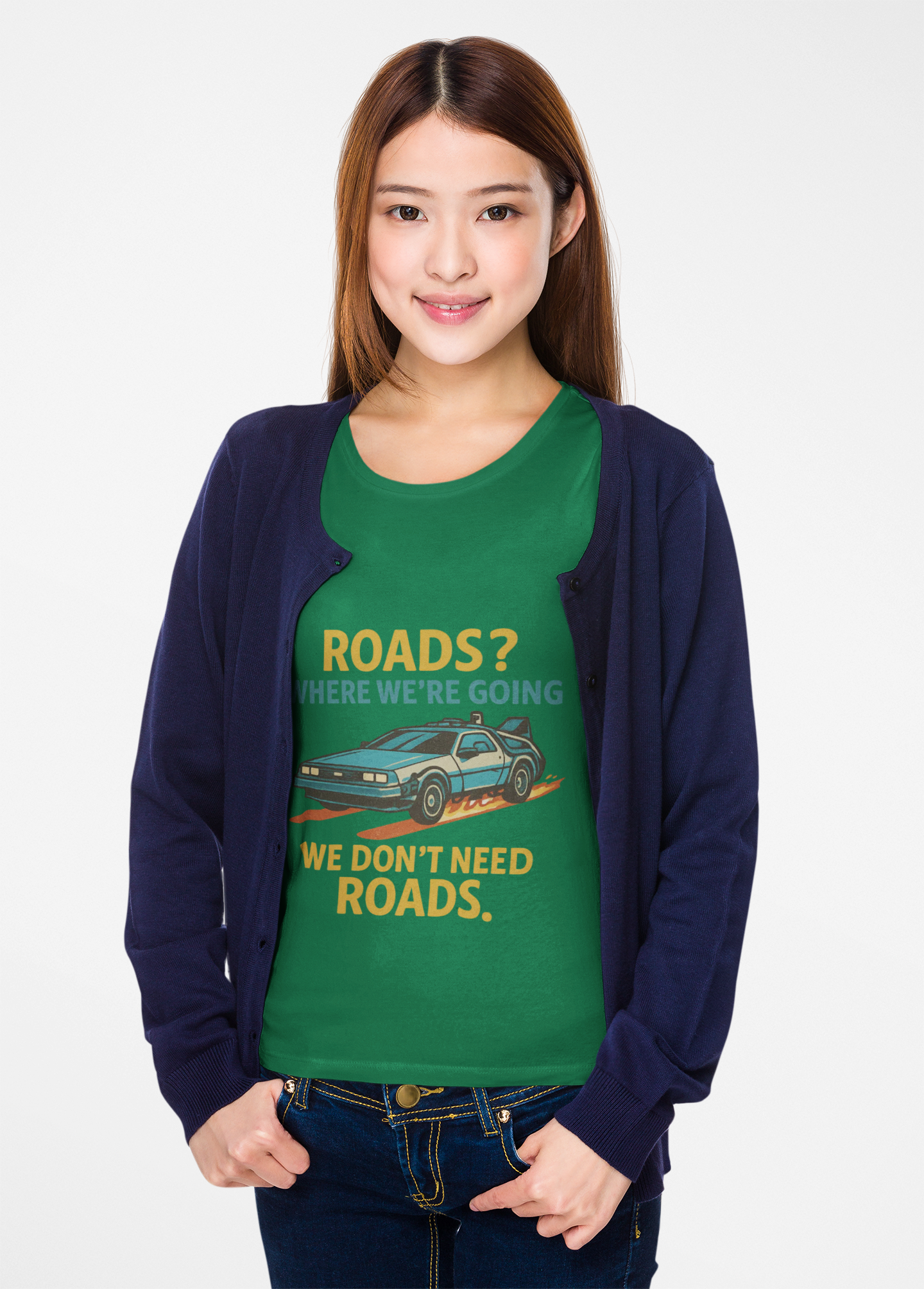 Retro Back to the future Tee — “Roads? Where We’re Going We Don’t Need Roads.”
