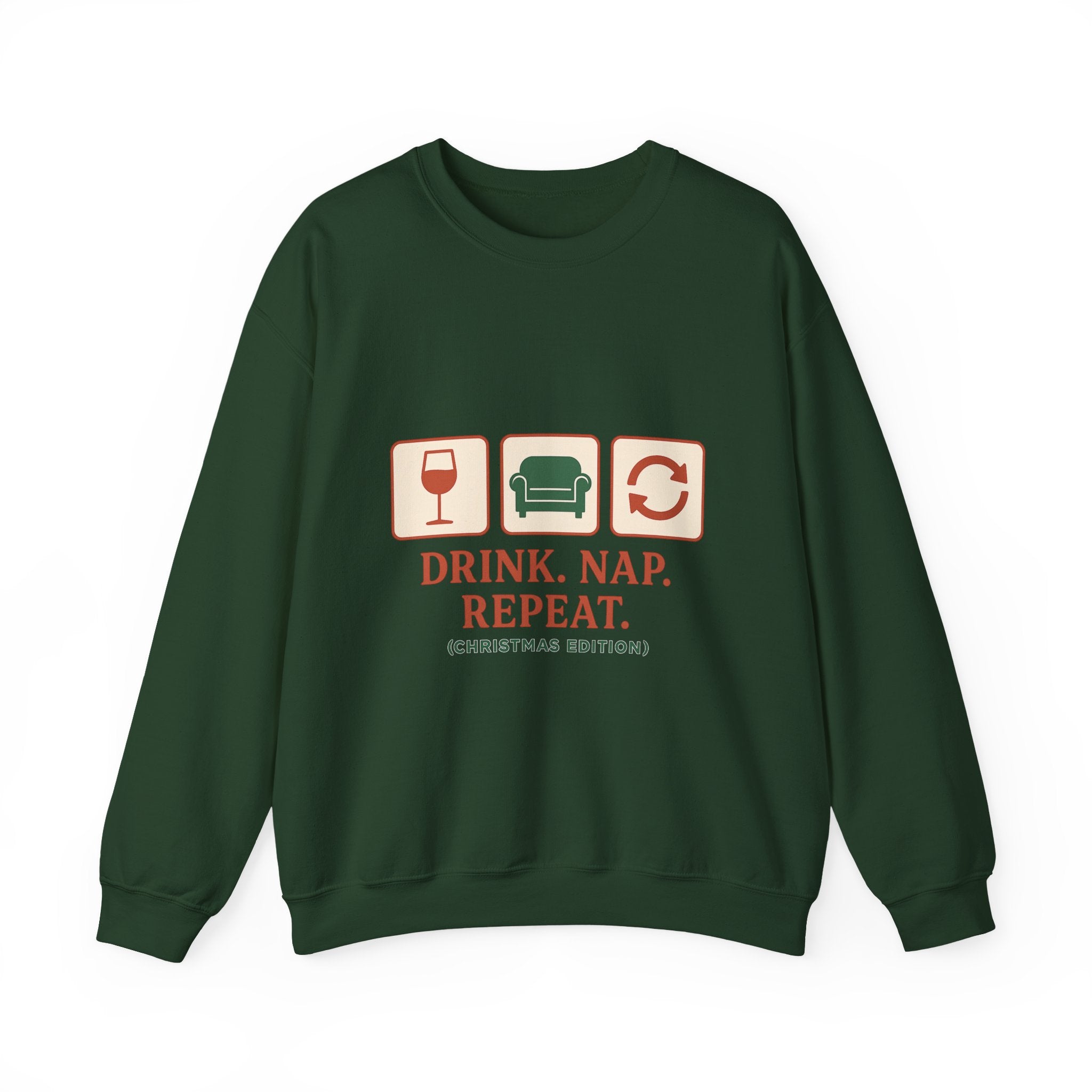Christmas Sweatshirt - "Drink. Nap. Repeat. (Christmas Edition)" Cozy Holiday Crewneck