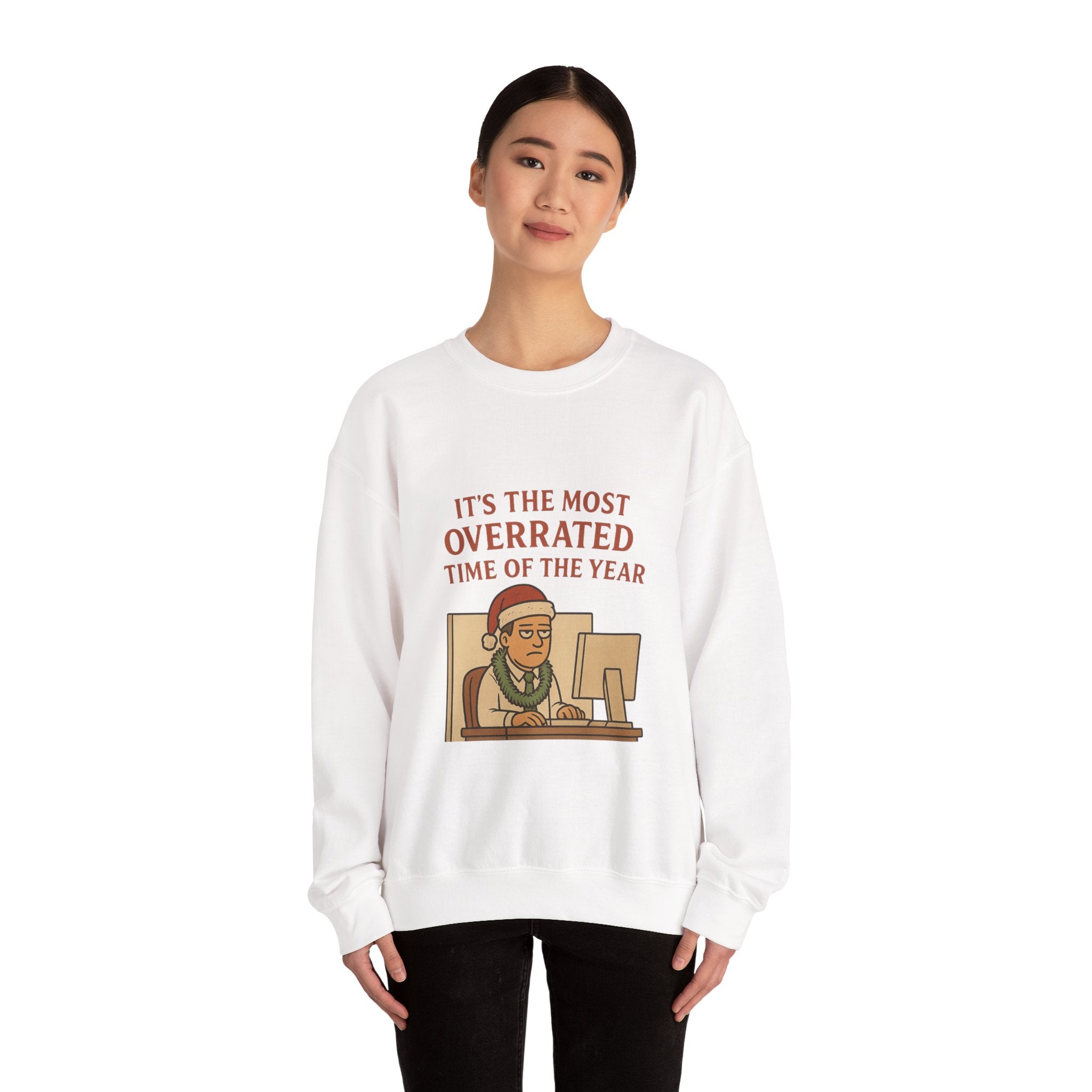Crewneck Christmas Sweatshirt — “It’s the Most Overrated Time of the Year” Funny Holiday Grinch Sweatshirt